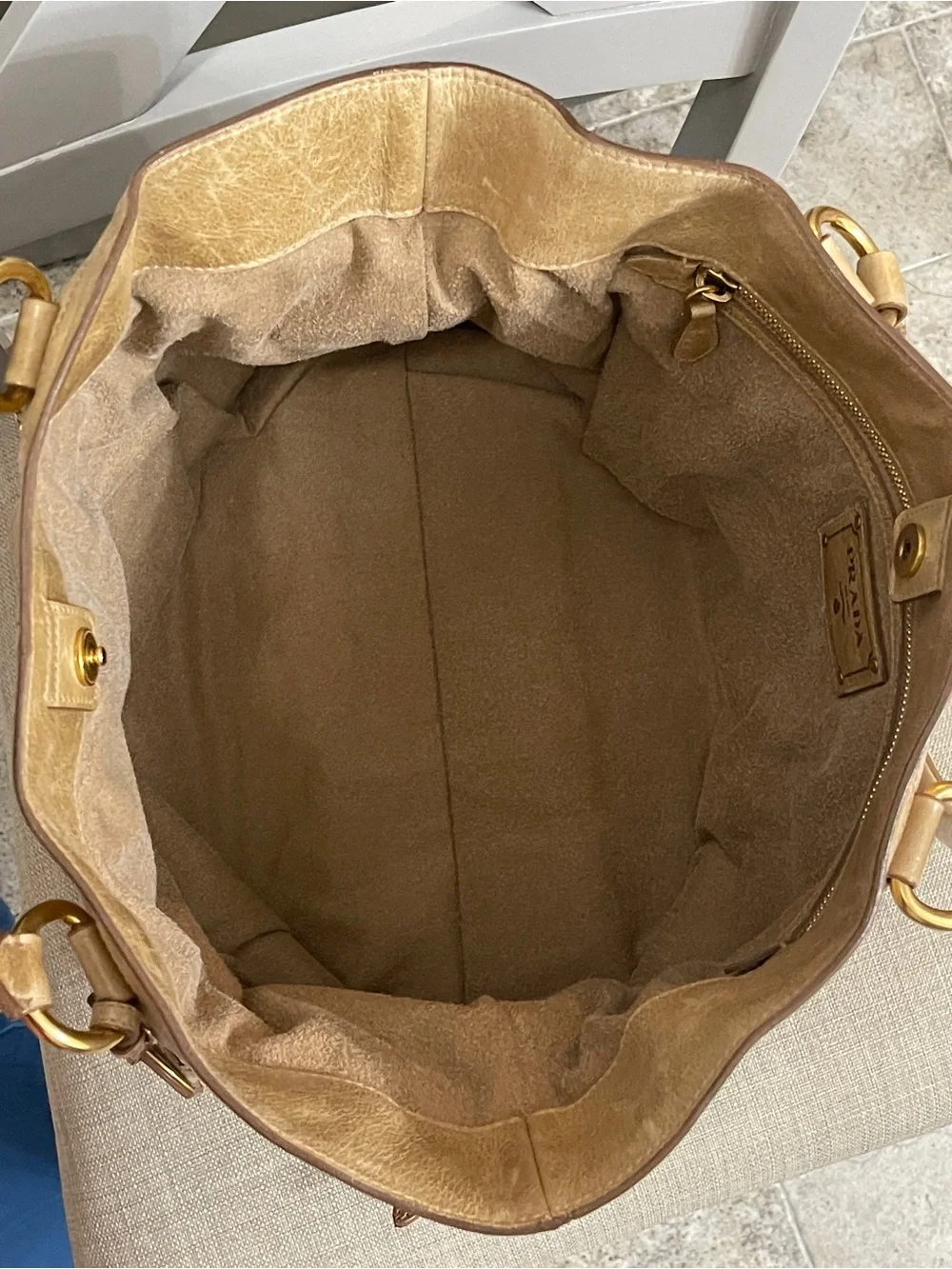 Prada Vitello Shine Distressed Leather Tote Handbag